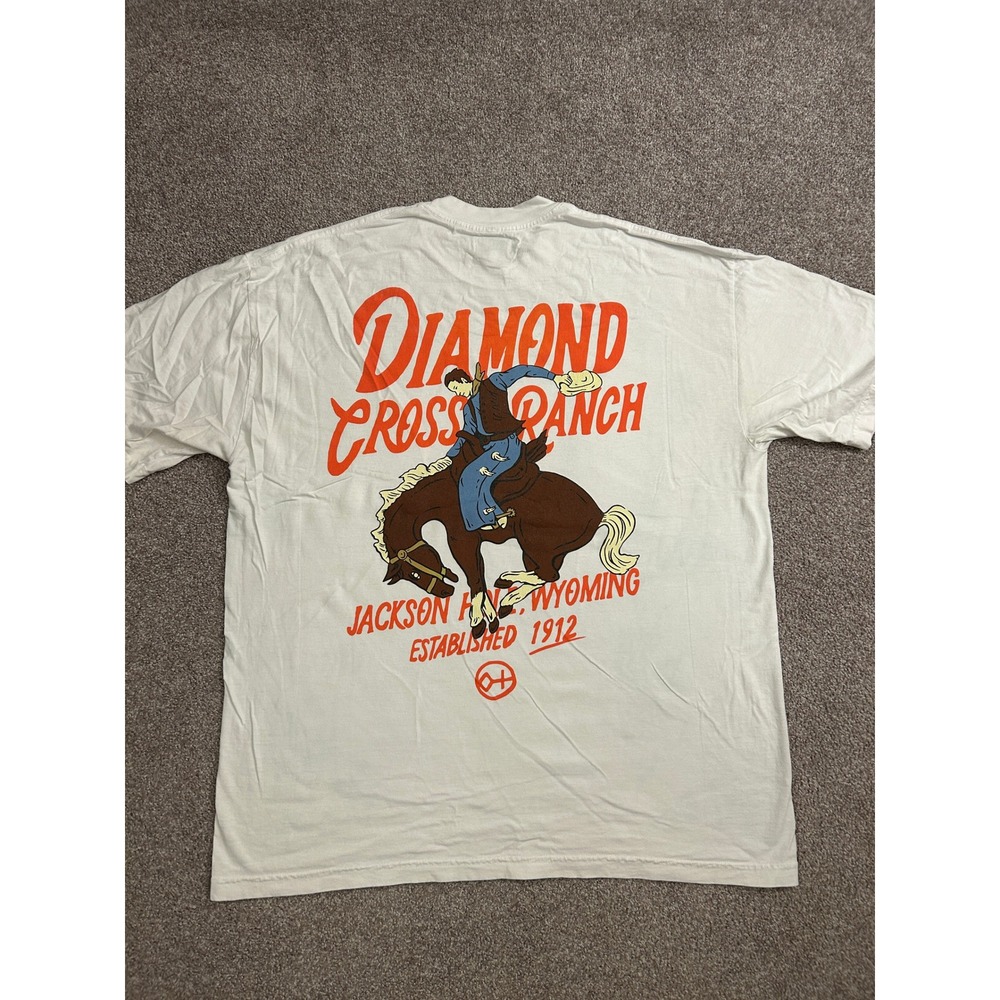 Diamond Cross Ranch T-Shirt Mens XL White Excellent Jackson Hole Wyoming Graphic